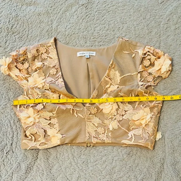 Dress The Population peach lace overlay with nude underneath top & skirt set. - Picture 4 of 9